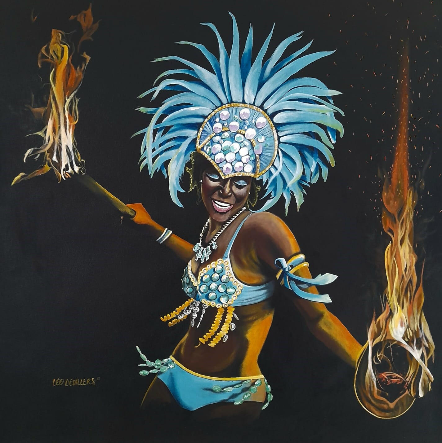 "Junkanoo Heat" 39"x39", Acrylic on canvas. $2300